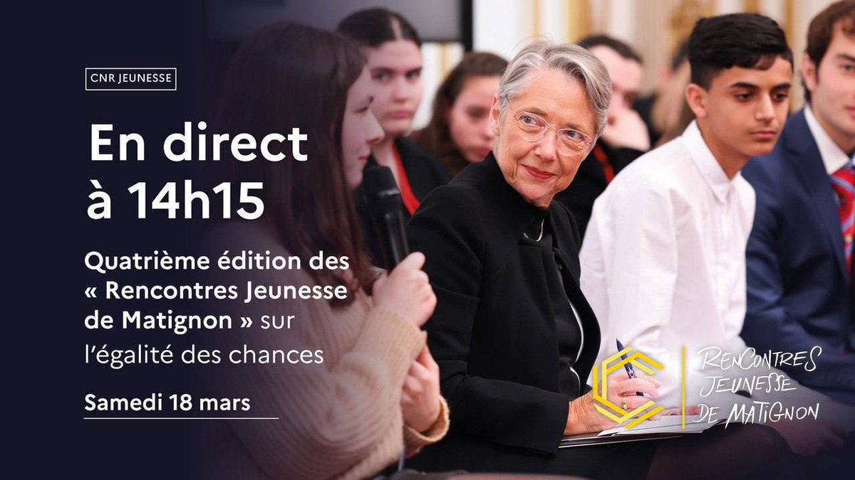 Briser les inégalités de destin.
Permettre à toutes et tous de choisir son avenir.
Tracer les chemins de l’émancipation.
Aujourd’hui, l’égalité des chances sera au cœur de la quatrième édition des #RencontresJeunesseMatignon.