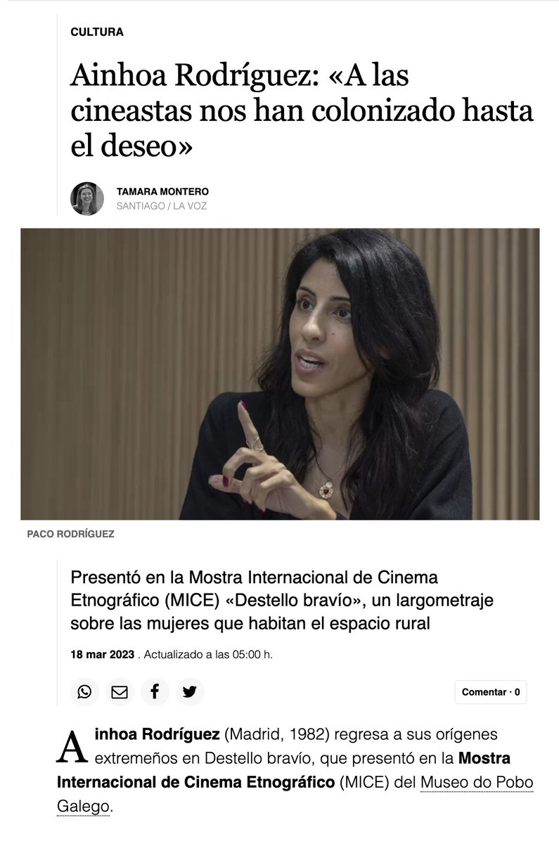 MICEmpg's tweet photo. 🗞 Aquí podedes ler a entrevista de @tamaricah para @lavozdegalicia con #AinhoaRodríguez, comisaria da sección #Impropias da #18MICEmpg @MuseodoPobo
https://t.co/mxTVyiM2U0 https://t.co/CA2NQlyDBY
