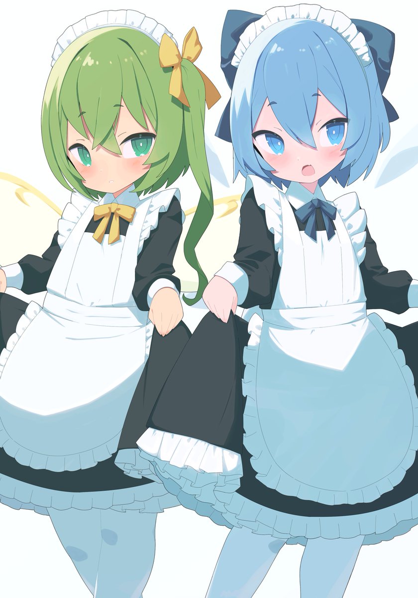 cirno ,daiyousei multiple girls 2girls green hair blue hair maid blue eyes enmaided  illustration images