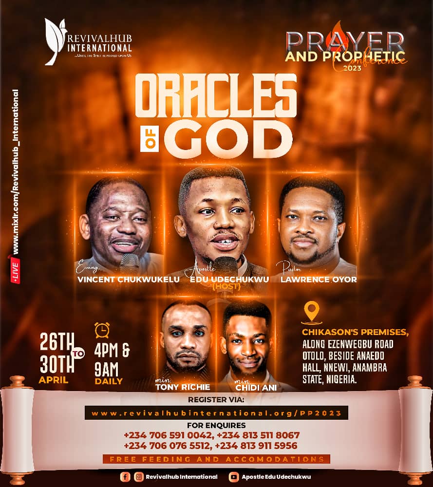 RevivalhubIntl's tweet photo. Men are anointed to reveal the intents of God. Its P&amp;P'023 with God's choicest servents Apostle Edu Udechukwu, Evang Vincent Chukwukelu, Pst Lawrence Oyor, Min. Tony Richie and Min. Chidi Ani. 
*Register for the prayer and prophetic conference* 👇🏼
https://t.co/2i6BUKW7ub https://t.co/EDRRhOSnXQ