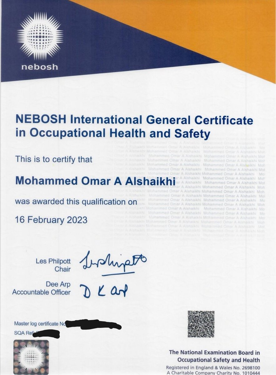f_c7e's tweet image. Alhmdallah, the enthusiasm after the great achievement is an indescribable moment. Do not stop after reaching a certain stage. You should not stop, as one success follows another.Your religion first and second, make sure to do your work tasks to the fullest.🤍
#nebosh #Sefety