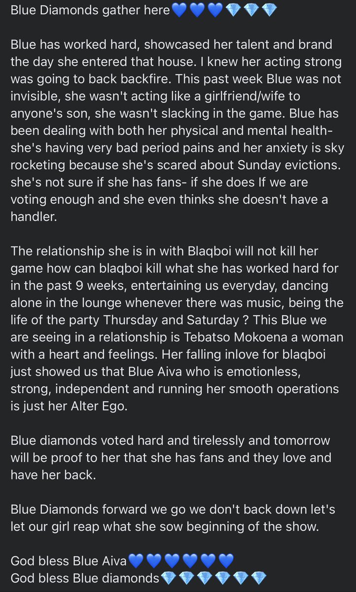 Kezatalent's tweet photo. I found this touching post &amp; I felt like sharing it with you the Blue Diamonds💙💎 on these streets.
#BlueAiva 
#BBTitans https://t.co/EOVW6yBUxF