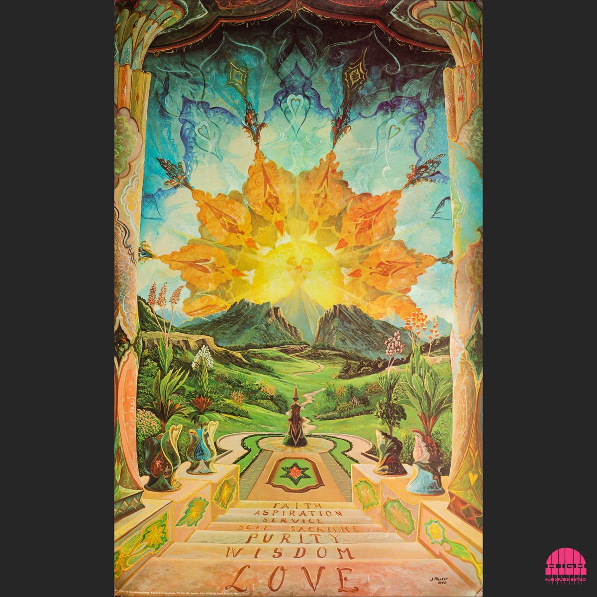 high_meadows's tweet photo. '311 Steps to the Mountain Top' by Joseph Parker.

The words 'Faith', 'Aspiration', 'Self Sacrifice', 'Purity', 'Wisdom' and 'Love' appear on the staircase inviting us to nurture these qualities within us to locate our innate sense of bliss.

#JosephParker #PsychedelicArt https://t.co/TwH4RnODJR