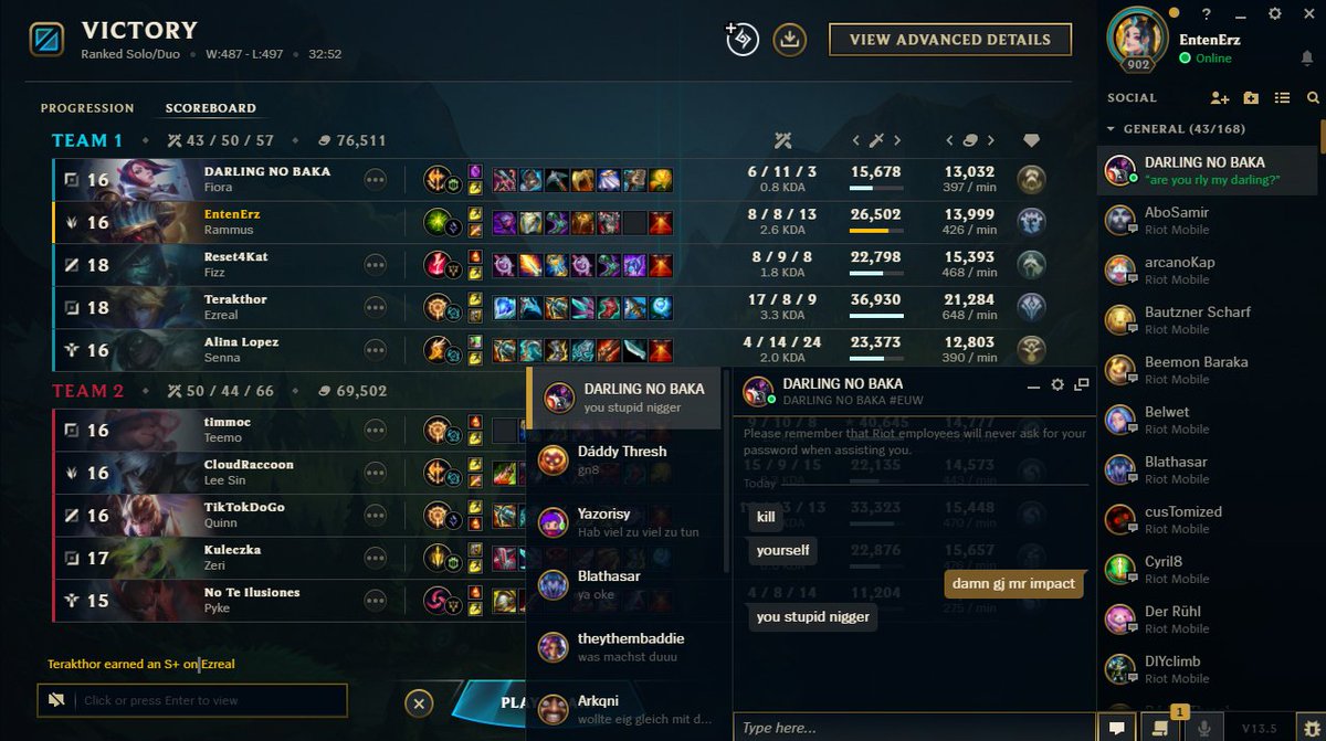 Entenerz's tweet photo. War ein spaßiges Spiel, die Konversation danach eher weniger :) @RiotSupportDACH https://t.co/DppO3rXke7
