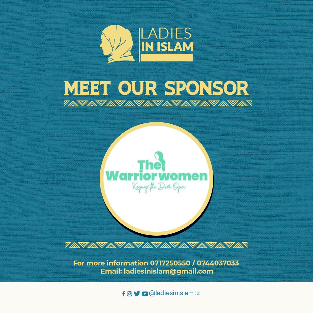 ladiesinislamtz's tweet photo. Tunawashukuru sana wadhamini wetu Warrior Women Foundation chini ya Mlezi wetu @sabramachano kwa kujitoa kuhakikisha #LadiesInIslamEvent2023 inafanyika InshaAllah
Wahi Ticket yako sasa!
Piga/Sms 0717250550
#MaleziNaMaadiliMema #LadiesInIslam🧕🏻 https://t.co/TLmtui0rnZ