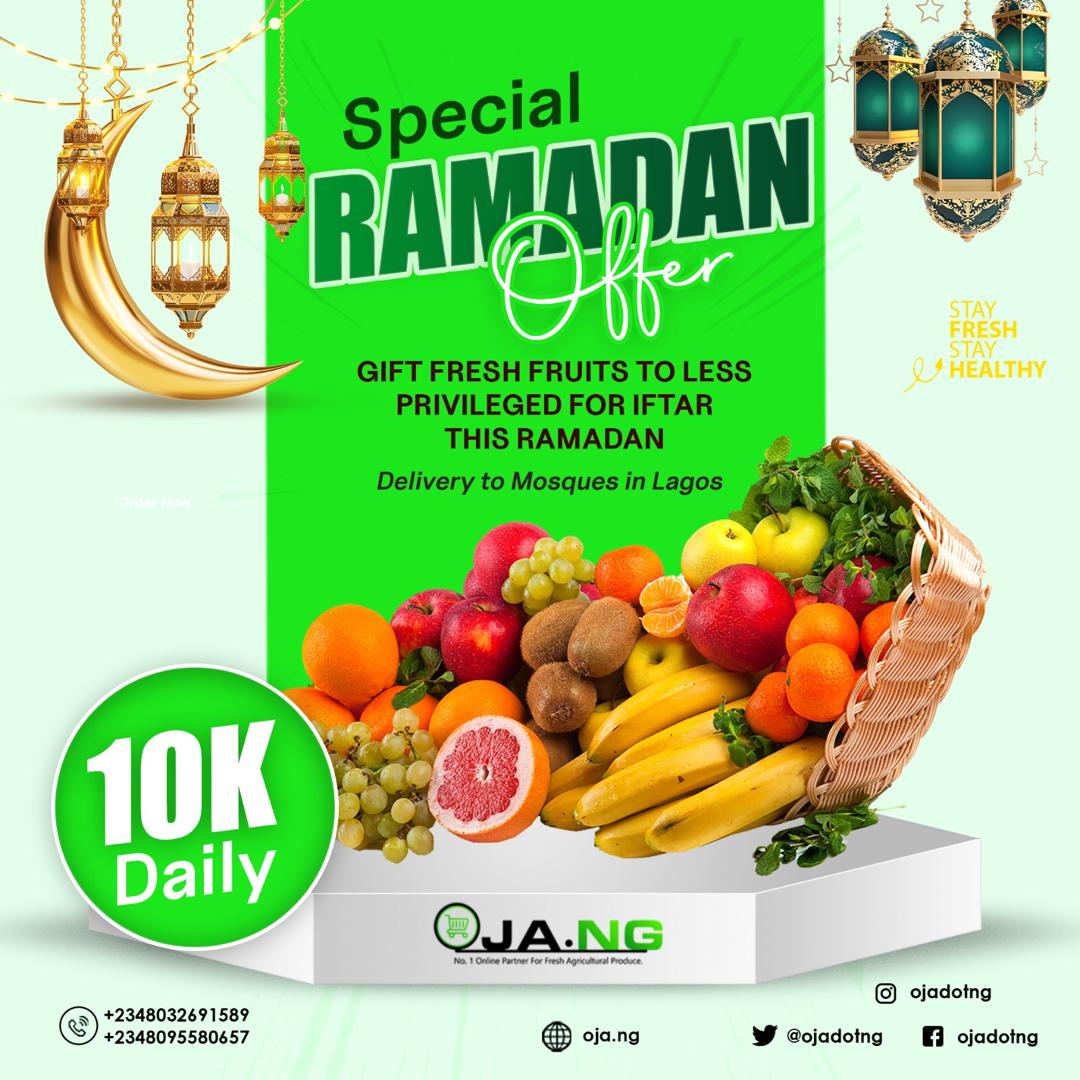 ojadotng's tweet photo. Are you looking for a meaningful way to give back this Ramadan? Consider gifting fresh fruit to the less privileged during Iftar. For just 10,000 naira, you can help make a difference in the lives of those in need.

#Ramadan #Donate #lessprivileged #muslim #love #Ojadotng https://t.co/bHPHdSIsDw