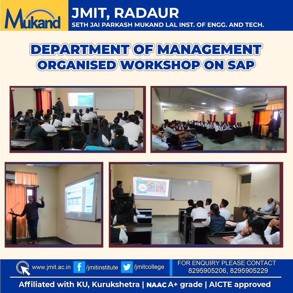 JmitCollege's tweet image. Glimpse of #SAP Workshop Organised by Department of Management.

#SAPWorkshop #SAP #jmit #student #success #future #JMITRadaur