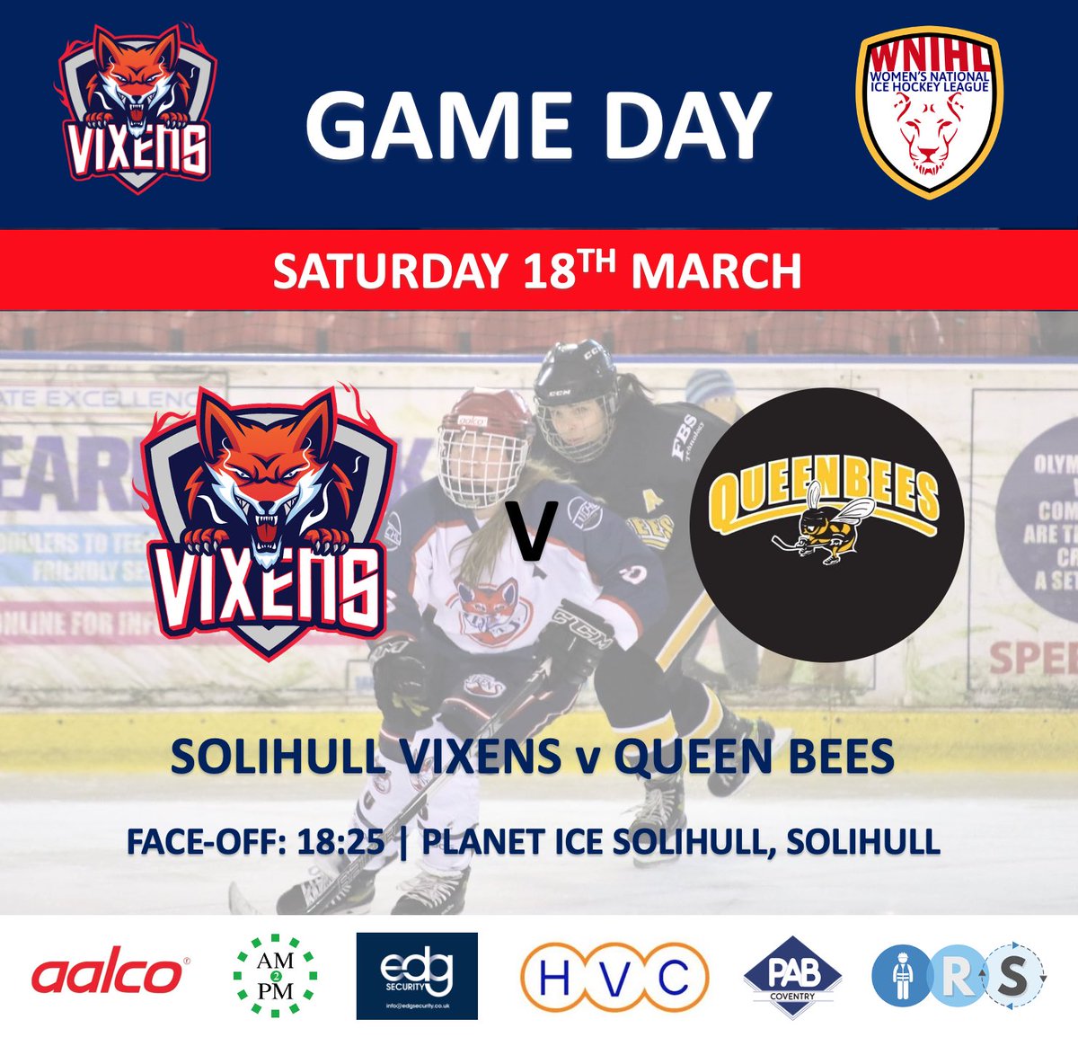 It’s a Vixen Game Day as we take on the Queen Bees at home in Solihull with a 6.25pm Faceoff! 
Come down to support the girls in what will be a fantastic game of hockey! 🏒