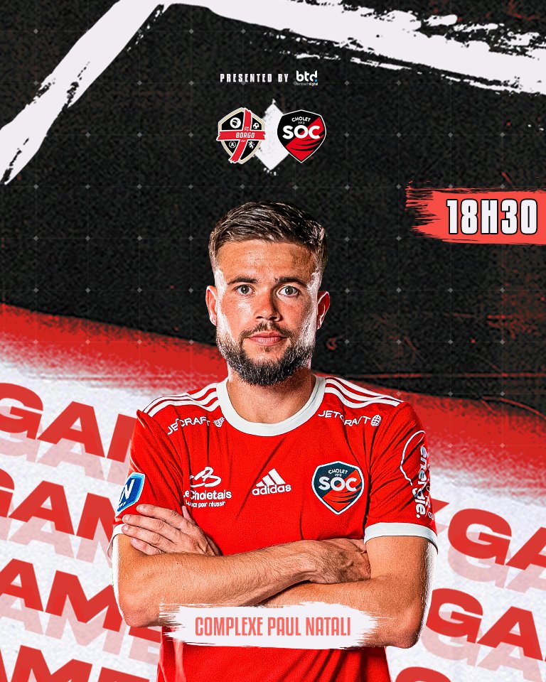 SOCholet's tweet photo. 🔥 𝗝𝗢𝗨𝗥 𝗗𝗘 𝗠𝗔𝗧𝗖𝗛 🔥
𝗙𝗖 𝗕𝗼𝗿𝗴𝗼 ⚡️ 𝗦𝗢 𝗖𝗵𝗼𝗹𝗲𝘁
🏆 National FFF - 25ème Journée
📆 Samedi 18 mars 2023
🕒 18h30
🏟️ Complexe sportif Paul Natali
📺 En direct sur FFFTV
#FCBSOC | #VibronsEnsemble | #TeamSOC https://t.co/MrBEsSp74P