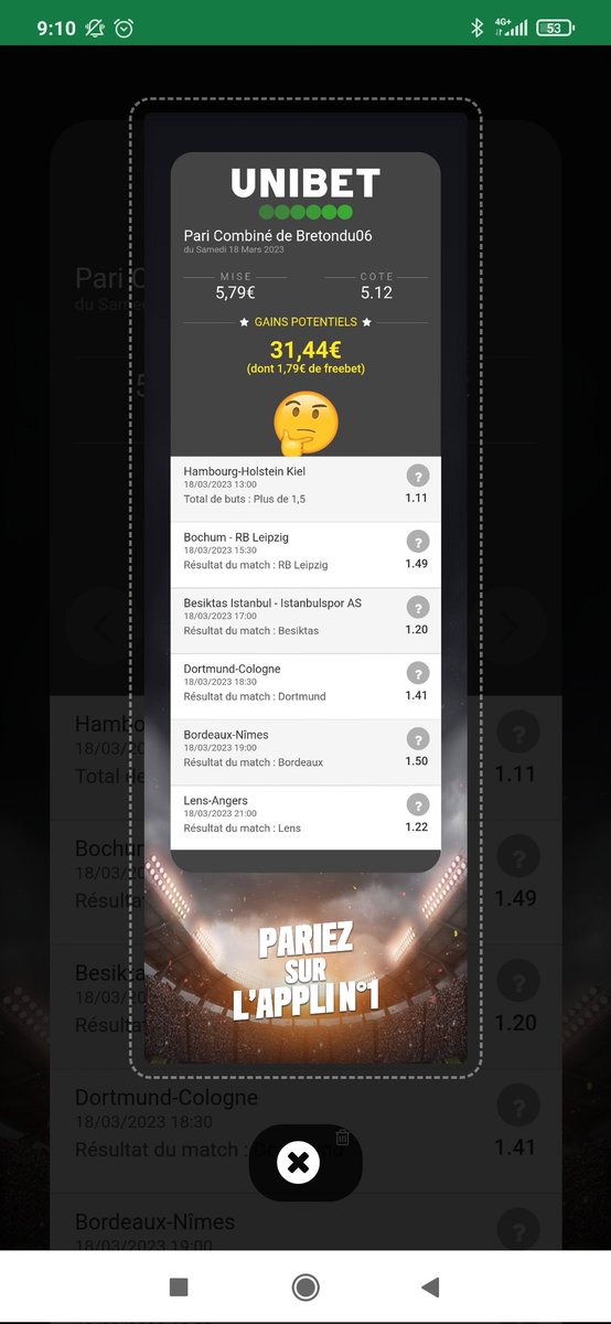 Chtibretondu06's tweet photo. #TeamParieur #Combifoot #CombiEurope
Allez belle journée à tous.
Pas réelles grosses côtes mais une multitude entre @1.40 et @1.70
Pour l instant j ai retenu une grosse confiance @5.12 et deux gros combis en Freebets gagnés sur @UnibetFrance
Prenez ce que vous voulez ou pouvez https://t.co/jyf2qUOxbT