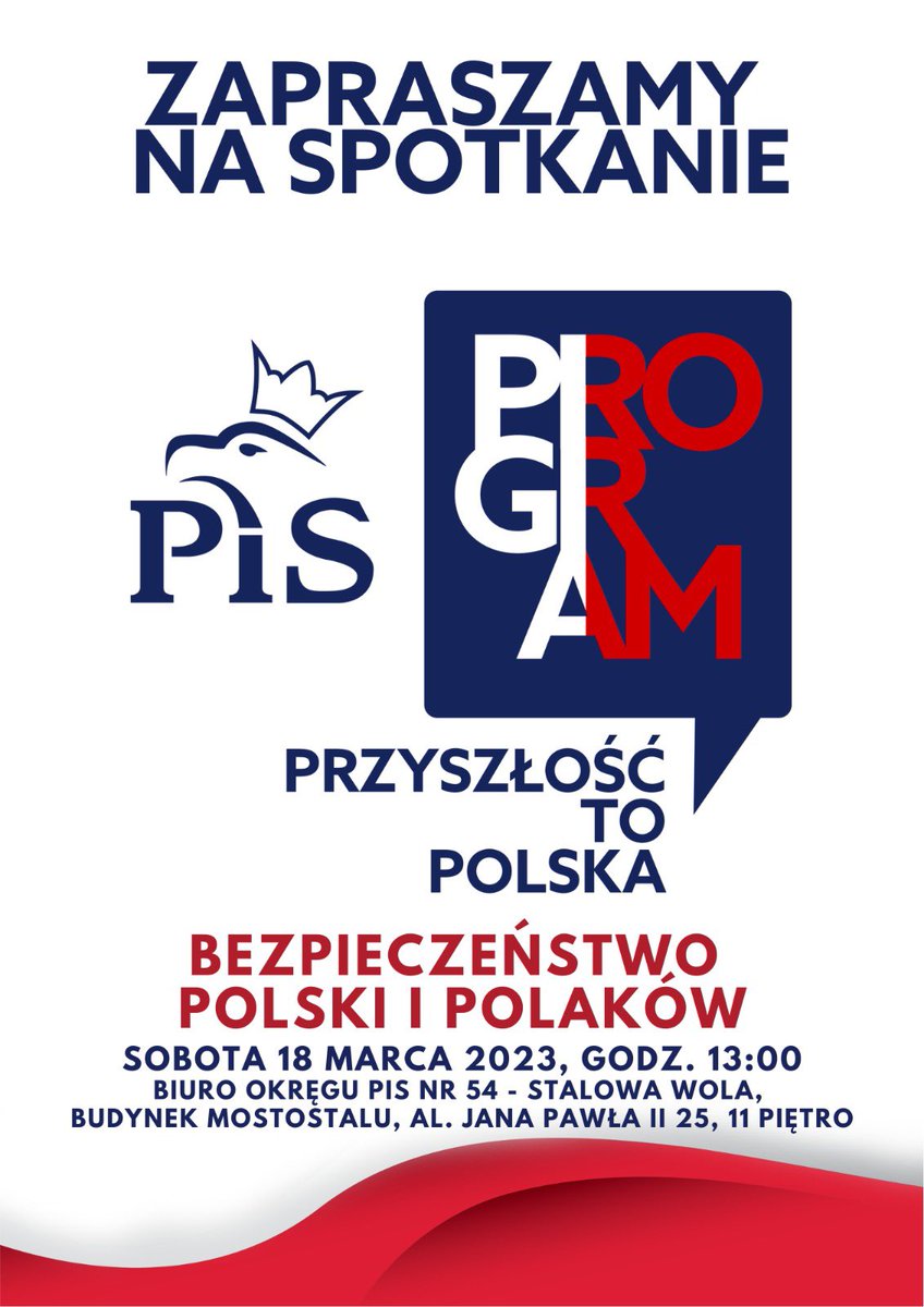 lucjuszn's tweet photo. Serdecznie zapraszamy na otwarte spotkanie programowe @pisorgpl w Stalowej Woli poświęcone tematyce bezpieczeństwa Polski i Polaków. Chcemy wspólnie tworzyć program PiS wierząc, że to Polacy są najlepszymi ekspertami. #PrzyszłośćToPolska #Bezpieczeństwo #ProgramDlaPolski https://t.co/YrB9j1vjub