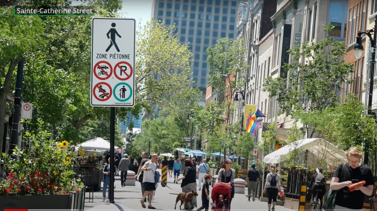 Perowinger94's tweet photo. 2022 beschloss Montreal für drei Jahre 10 Straßen im Sommers für die Bürger:innen zu öffnen und das war das Ergebnis. Die Menschen kamen öfter, blieben länger und gaben mehr Geld aus. 90% aller Bürger begrüßten das Projekt und 80% wünschten sich danach weitere autofreie Straßen♥️ https://t.co/08dbiQzJRm