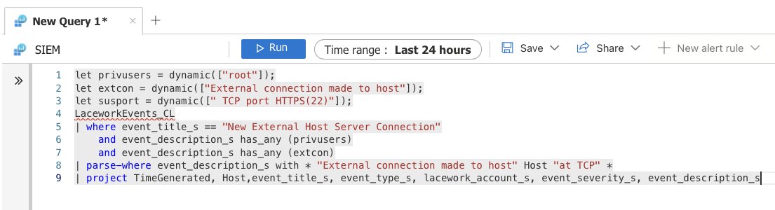 ellishlomo's tweet image. External connection made to host with port 22 by ROOT User. #Lacework

let privusers = dynamic(["root"]);
let extcon = dynamic(["External connection made to host"]);
let susport = dynamic([" TCP port HTTPS(22)"]);
LaceworkEvents_CL
