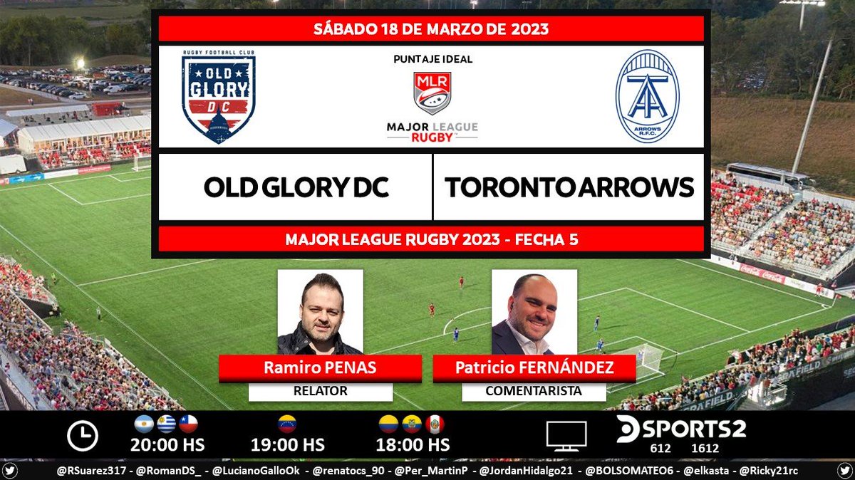 Puntaje_Ideal's tweet photo. 🏉 #MLR 🇺🇸 | #OldGloryDC vs. #TorontoArrows
🎙 Relator: Ramiro Penas
🎙 Comentarista: @fernandez_pato
📺 @DSports 2 (612-1612) Sudamérica
💻📱 @DGO_Latam
🤳 #RugbyEnDSPORTS - #MLR2023 - #MajorLeagueRugby
Dale RT 🔃 https://t.co/SNwsyIx3GE