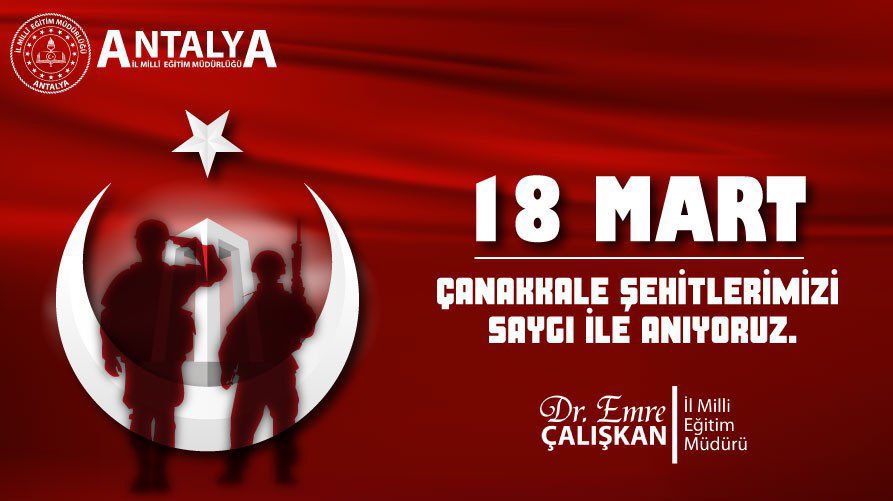 Emre Çalışkan (@emre_caliskan) on Twitter photo #18Mart Şehitleri Anma Günü ve #ÇanakkaleZaferi'nin 108. yıldönümünde, Cumhuriyetimizin kurucusu Gazi Mustafa Kemal Atatürk'ü, kahraman silah arkadaşlarını ve tüm aziz şehitlerimizi saygı ve minnetle anıyorum.
<a href="/tcmeb/">Millî Eğitim Bakanlığı</a> #18Mart Şehitleri Anma Günü ve #ÇanakkaleZaferi'nin 108. yıldönümünde, Cumhuriyetimizin kurucusu Gazi Mustafa Kemal Atatürk'ü, kahraman silah arkadaşlarını ve tüm aziz şehitlerimizi saygı ve minnetle anıyorum.
<a href="/tcmeb/">Millî Eğitim Bakanlığı</a>