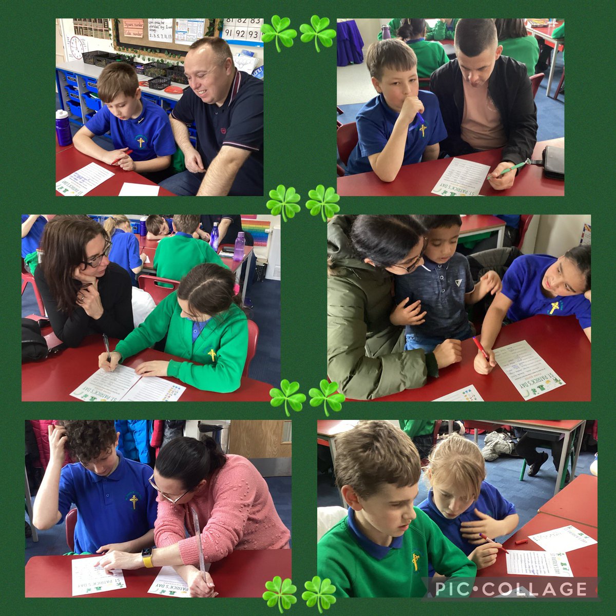 MissIannaccone's tweet photo. The children enjoyed having their parents in class for some St Patrick’s Day fun - some fantastic limericks were written. ☘️🍀Thank you parents for always being so supportive 🙏🏼⭐️@STOC_CAT @stpatsrochdale https://t.co/nKBLqLIWjG