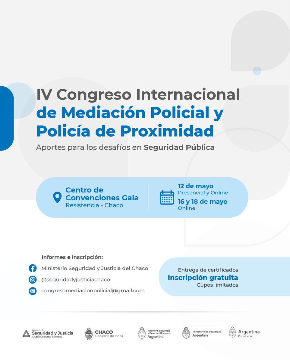 SeguridadChaco's tweet photo. SE VIENE UN NUEVO CONGRESO INTERNACIONAL 🗣️📢

¡Ya están abiertas las inscripciones!

Si sos policía, mediador/a, funcionario/a, personal de fuerzas de seguridad o sólo te interesa conocer los desafíos de seguridad pública, ¡ésta propuesta es para vos! 🥳 https://t.co/TitHGpkdFW