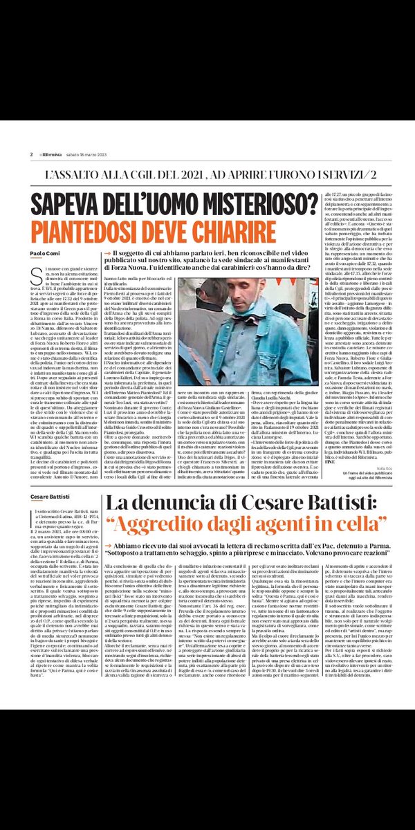 AglAbruzzi's tweet photo. Oggi su @ilriformista " #Piantedosi sapeva dell'uomo misterioso? " https://t.co/zvf1cUZfMA