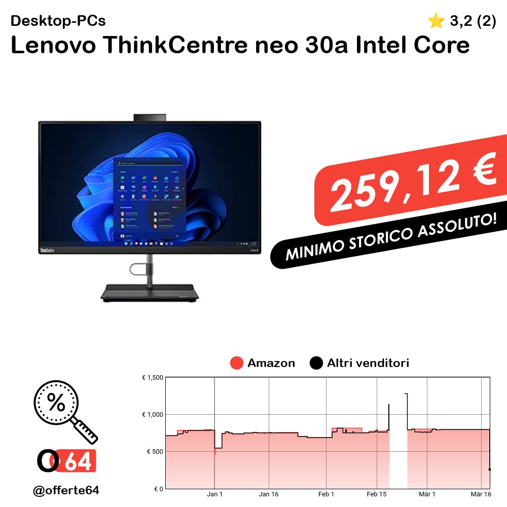 offerte64's tweet image. Lenovo ThinkCentre neo 30a Intel Core i3 60,5 cm (23.8 Zoll) 1920 x 1080 Pixel 8 GB DDR4-SDRAM 512 GB SSD All-in-One-PC Windows 11 Pro Wi-Fi 6 (802.11ax) Schwarz, multifarbig, 12B000CRGE  #Desktoppcs o64.it/VXRQ