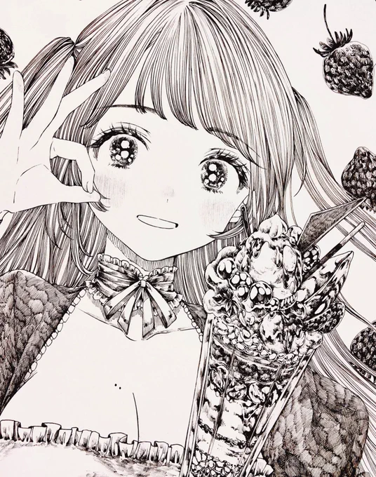 昨日の子のアップ🍓可愛く描けたのとしっかり描き込んで充実感! 