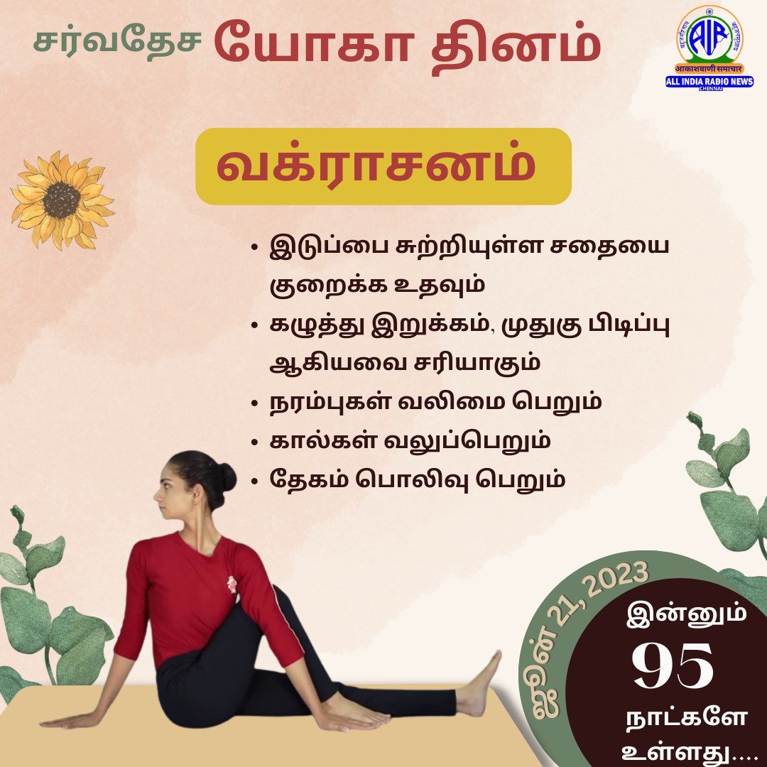 AIRNews_Chennai's tweet photo. #InternationalYogaDay #95daystogo #yogafortoday #Vakrasana https://t.co/kVSUfOAEYe