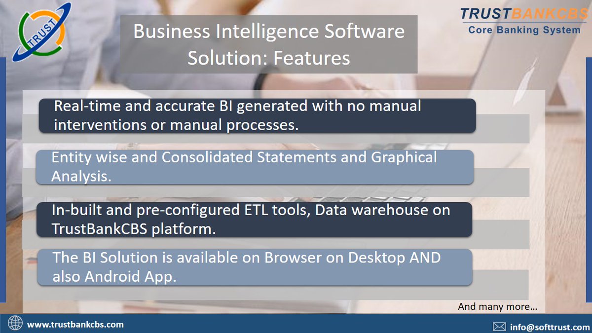 TrustBank_CBS's tweet photo. TrustBankCBS BFSI customer have benefited from BI solutions for Decision Support, Comparative Product Performance, Analysis of Targets and Achievements of branches and staff etc.

visit us : https://t.co/MGwXRWPgeC https://t.co/I8HXJlSgko