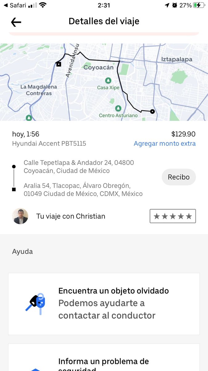 Soulsa40's tweet photo. @Uber_Support @Uber_MEX 
Comparto al conductor lacra,rata de Uber.
Se completó viaje, el conductor nos dejó unos metros antes del lugar, se pago el monto indicado.
Minutos después llega correo de pago pendiente.
Conductor Christian placas
PBT5115. https://t.co/BRDx54AEu5