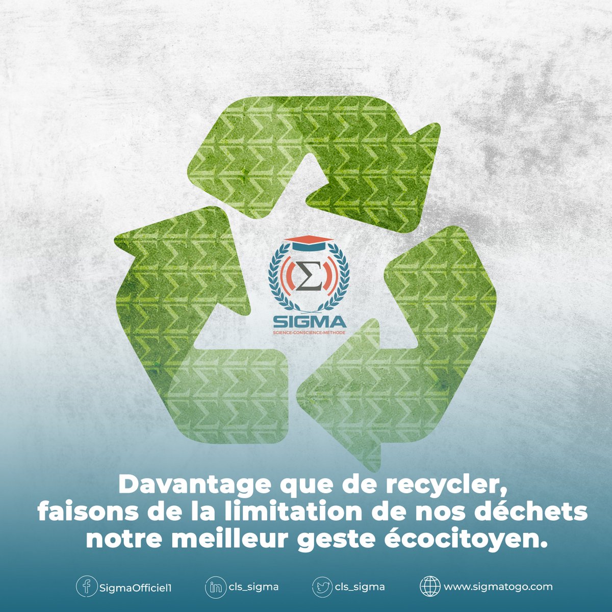cls_sigma's tweet photo. Journée mondiale du recyclage
Davantage que de #recycler, faisons de la limitation de nos déchets notre meilleur geste #écocitoyen.
#clssigma #education #nature #college #lycee #journeemondiale #lifestyle #TgTwittos #Togo #CIV225 #Team228 @RFIAfrique @EducationTg https://t.co/U82xI6XLDP