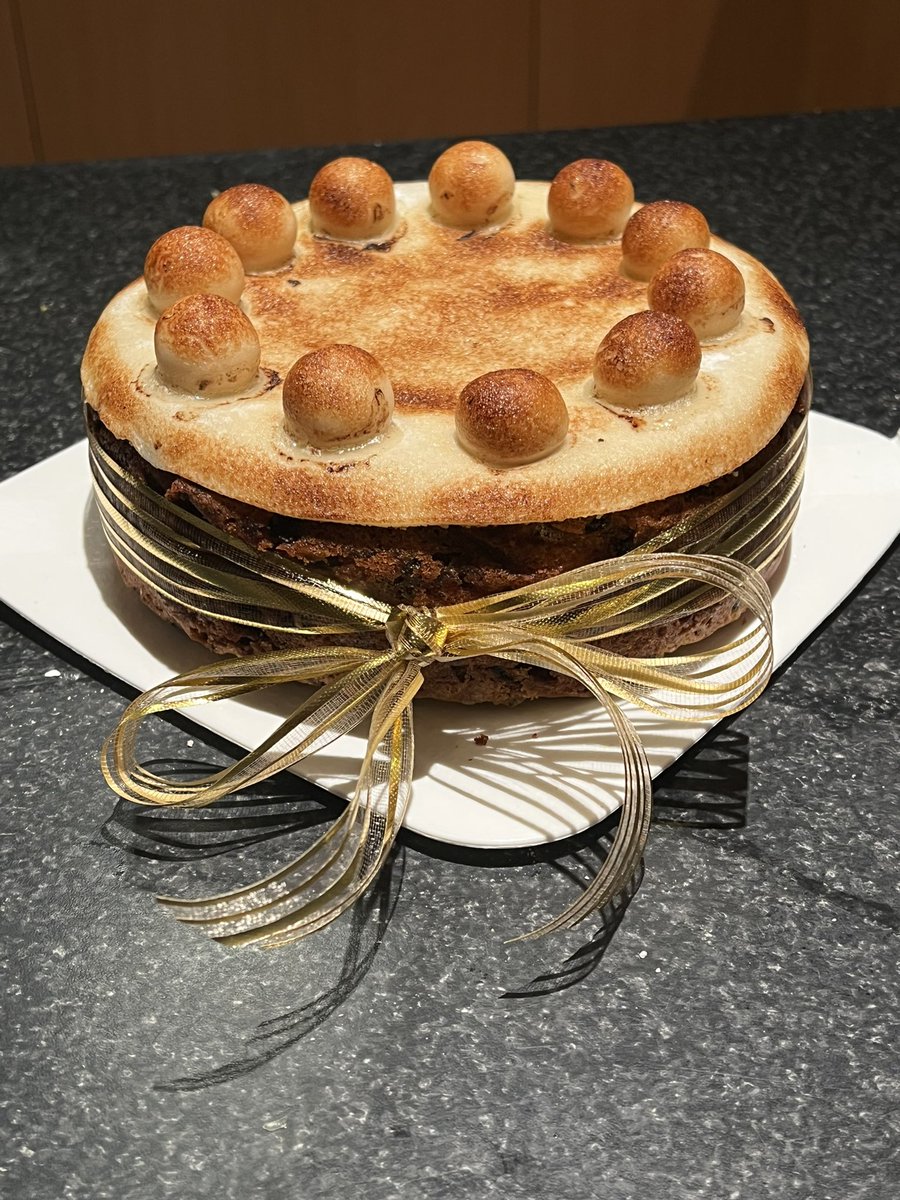 RevDanni's tweet photo. @Nigella_Lawson - ta dah!! My first ever Simnel Cake dressed and ready for church in the morning. The trial one got full thumbs up from the family and you have been declared a Queen among women. Thank you! #nigellasfeast #simnelcake #Easter2023 #notabaker https://t.co/W17IKUKsOM