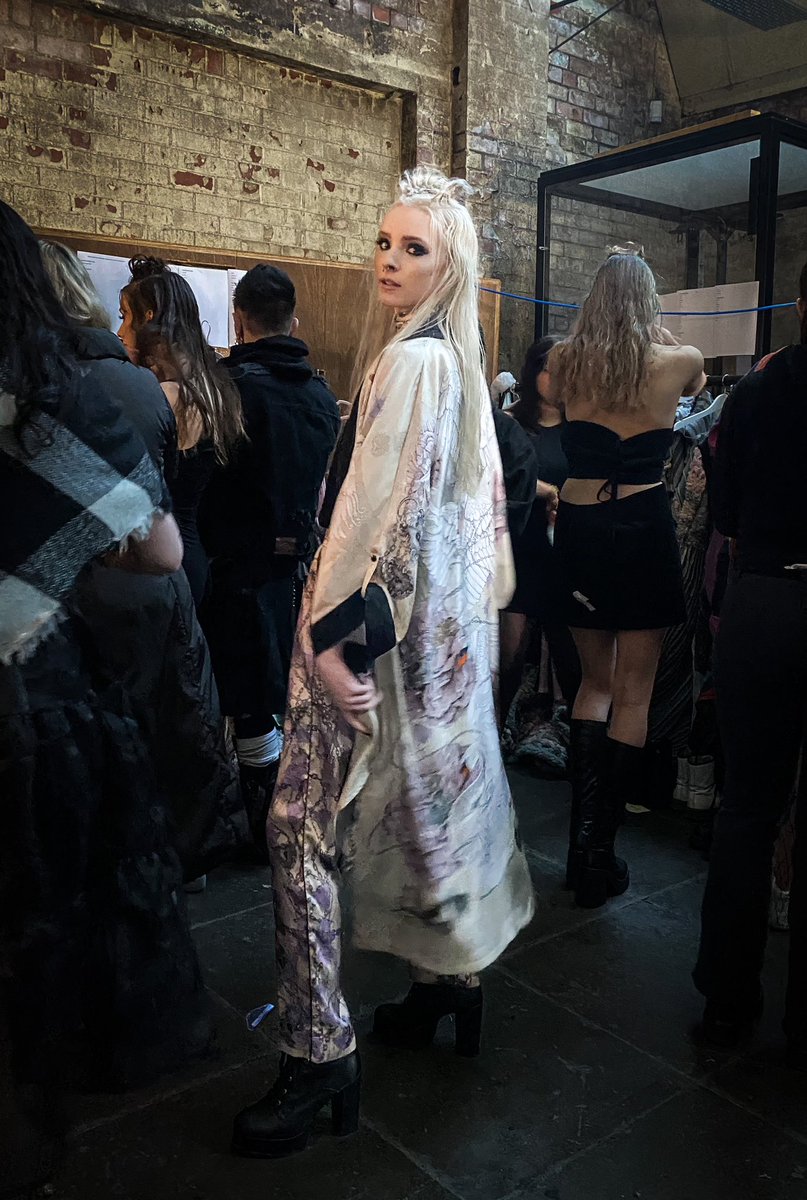 Backstage at a fashion show.. organised chaos. One of my favourite places to be. Rather like a swan in fact… the bit you see is so elegant &amp; composed with manic work unseen, keeping it all going. Fittings with Sophie in Children of Lir moonlight. #Éadach #IrishFashion