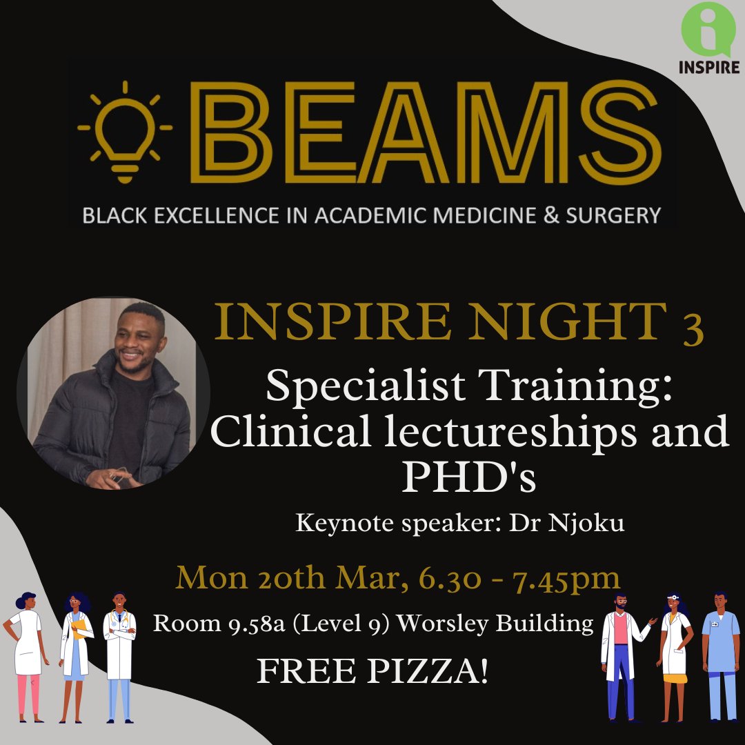 UPCOMING EVENT: Specialist Training: Clinical lectureships and PHD's

We are excited to welcome Dr Zsuzsanna Iyizoba-Ebozue and <a href="/DrKC_Njoku/">KC Njoku</a> to our third INSPIRE Night!🎉