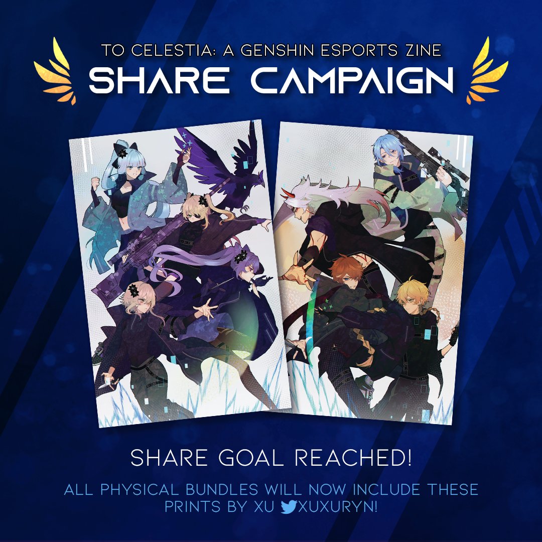 📣 UPDATE: PRINT SHARE CAMPAIGN 📣

We are excited to announce we've reached our campaign goal!!! These stunning prints by our guest artist Xu (<a href="/xuxuryn/">XU - in my death era working on commissions</a>) will be included in ALL PHYSICAL BUNDLES for FREE!

Get your bundle today, prints included! ✨
🛍️genshinesportszine.bigcartel.com