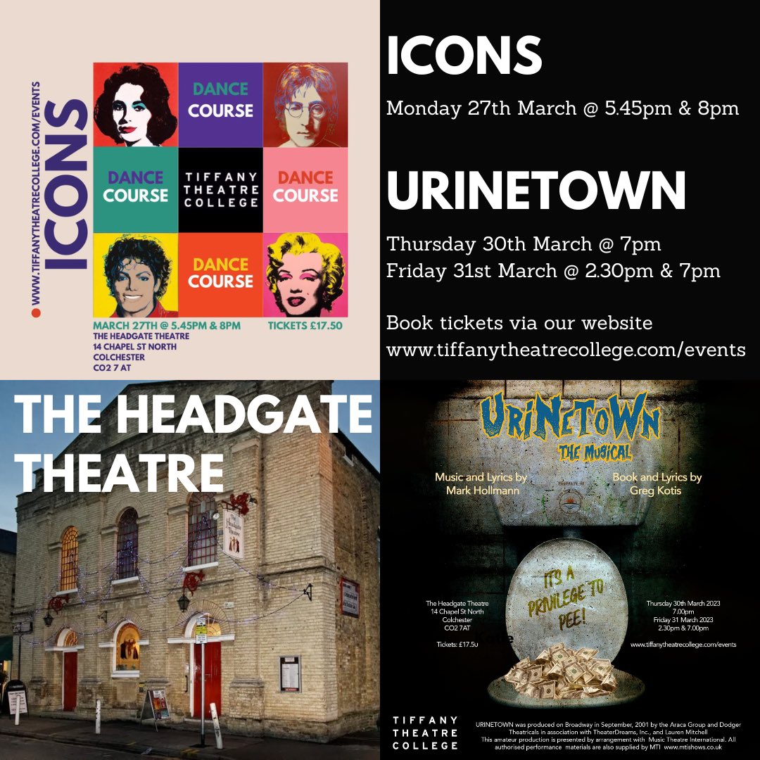 ICONS is a celebration of the iconic figures who defined, challenged &amp; created our popular culture. 

URINETOWN is a hilarious and resonating tale of greed, corruption, love and revolution, in a time where water is worth it’s weight in gold.

Book via our website!