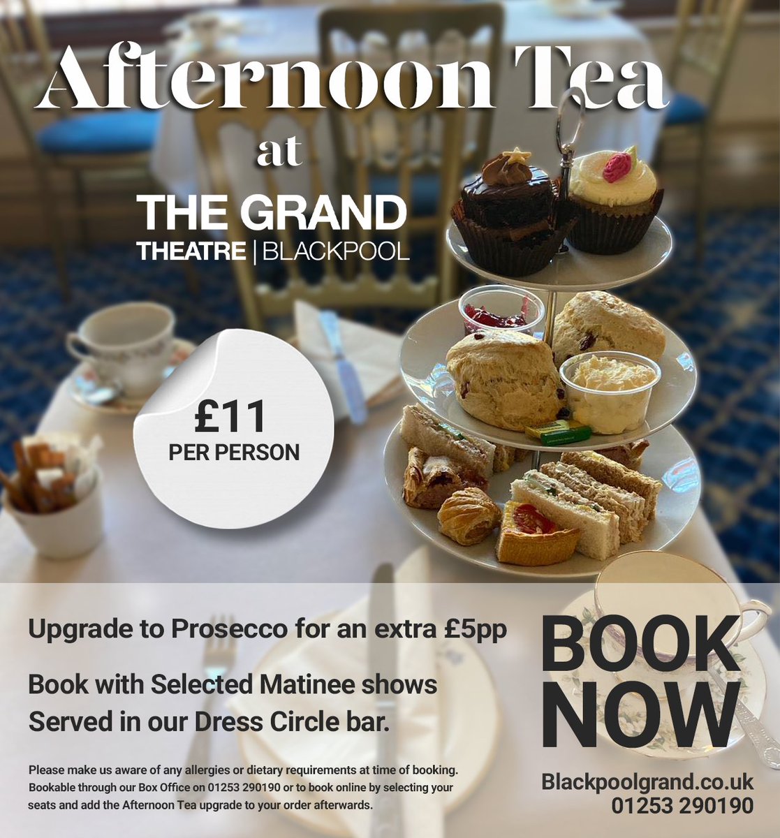 Grand_Theatre's tweet photo. Looking for last minute gift ideas? Why not treat your loved one to an Afternoon Tea at The Blackpool Grand theatre! Bookable through our Box Office or online #MothersDay https://t.co/znX2PnjXhf