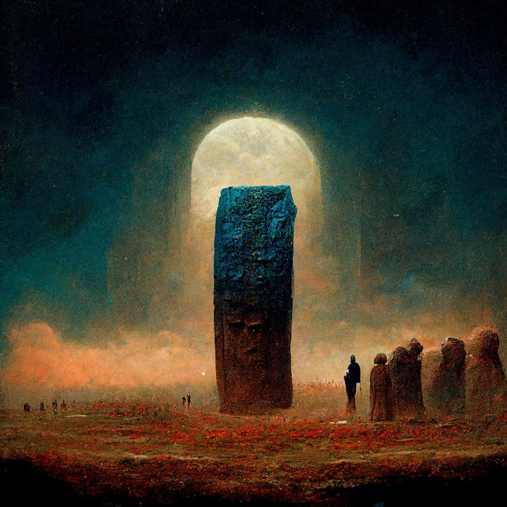 vermisluminium's tweet photo. An eerie silence filled the air as a mysterious monolith suddenly appeared in the middle of the night, its strange ma...
#aiart #beksinski #midjourney #lovecraft #horrorart #digitalart #digitalartwork https://t.co/n0itkQ988z
