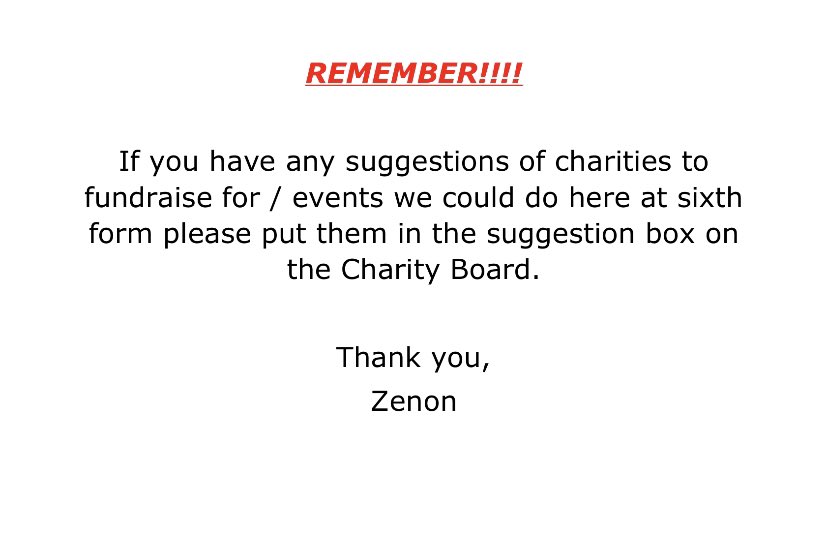 More charity resources being made at Sixth Form, reminding students &amp; staff about our suggestion box on the charity board!