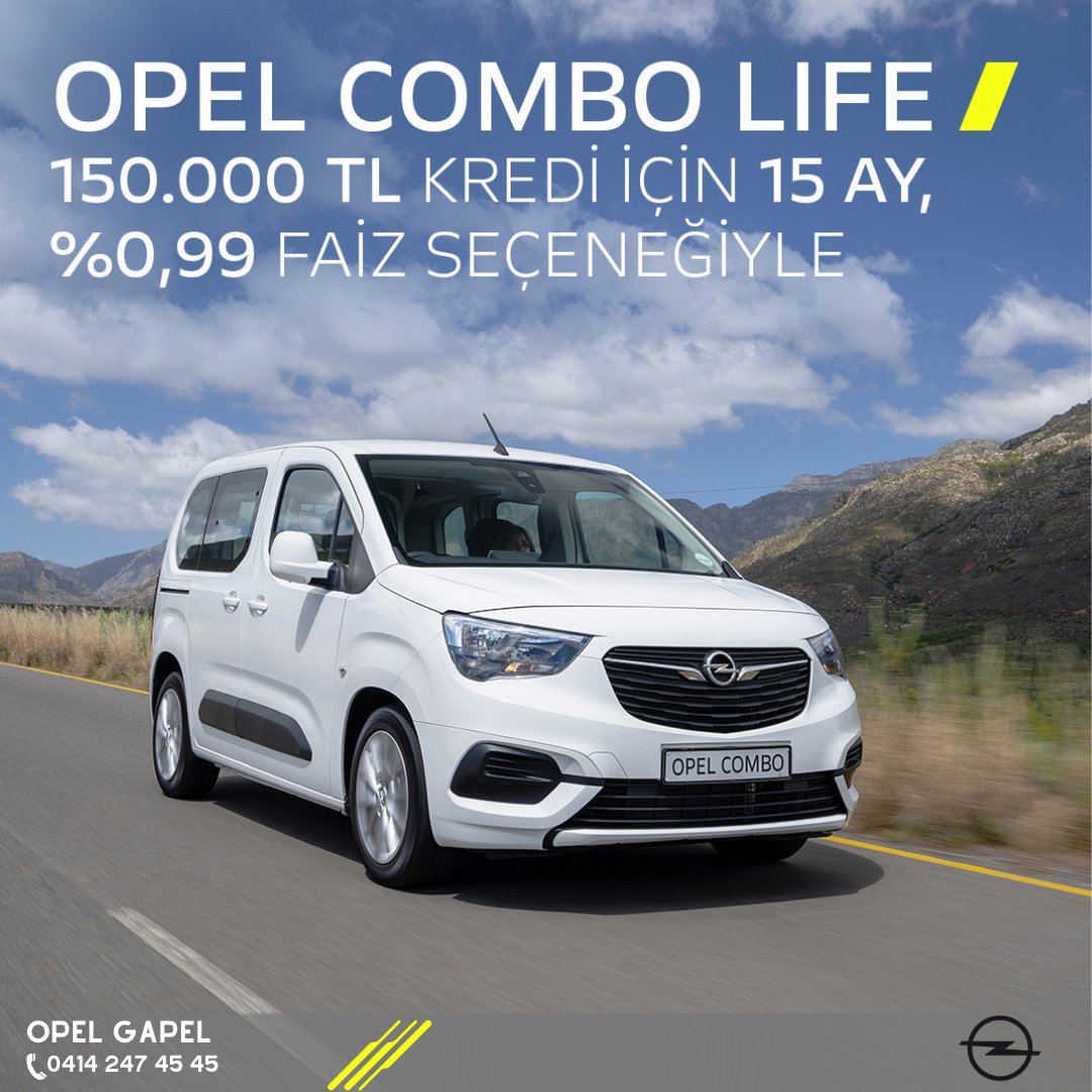 opelgapel's tweet photo. OPEL COMBO LİFE;

150.000 TL kredi için 15 ay %0,99 faiz seçeneğiyle ..
#opel #opelcombolife #şanlıurfa #gapel #otomotiv https://t.co/VlkuOy4Etl