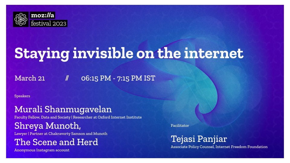 internetfreedom's tweet image. IFF staffer @TejasiPanjiar will be facilitating a session at #MozFest on why online anonymity matters, especially in an environment of shrinking civil liberties.  (1/2) 

Get your tickets now! 👇👇
schedule.mozillafestival.org/session/PXKNZC…