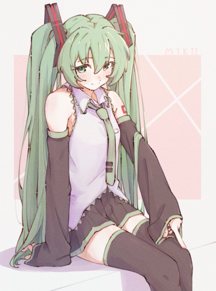 hatsune miku 1girl solo long hair thighhighs necktie twintails detached sleeves  illustration images