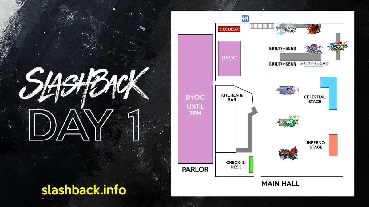 SlashbackEvent's tweet image. Ready for Slashback Day 1? Check out our floorplan so you don&apos;t miss your pool matches!

#Slashback2023