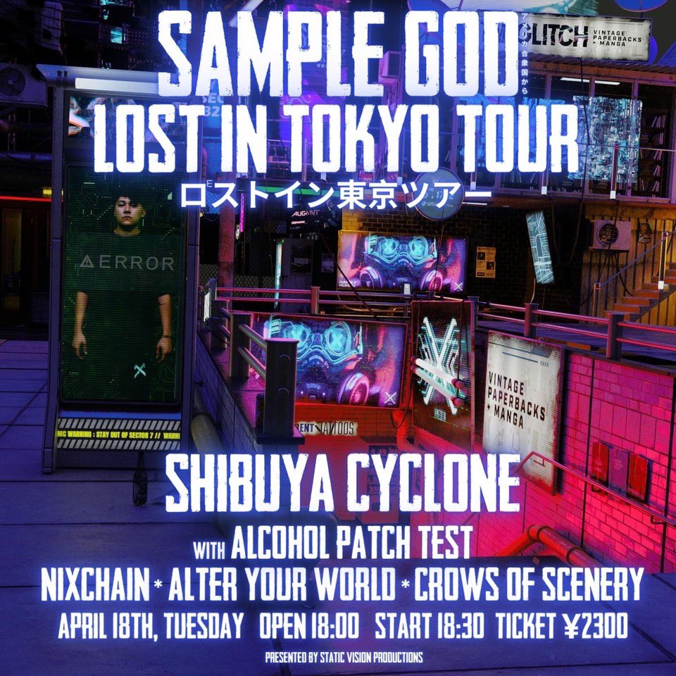 crowsofscenery's tweet photo. 【New Live Info】
2023.04.18 Tue at SHIBUYA CYCLONE
SHIBUYA CYCLONE pre.
"Sample God Lost in Tokyo TOUR"
🆕出演決定🆕

Coming soon...

※当公演のチケット予約は、当アカウント、または下記URLからご予約頂けます。

https://t.co/CC9bzNq4pK

#crowsofscenery
#cos https://t.co/YvMlxK8e4C