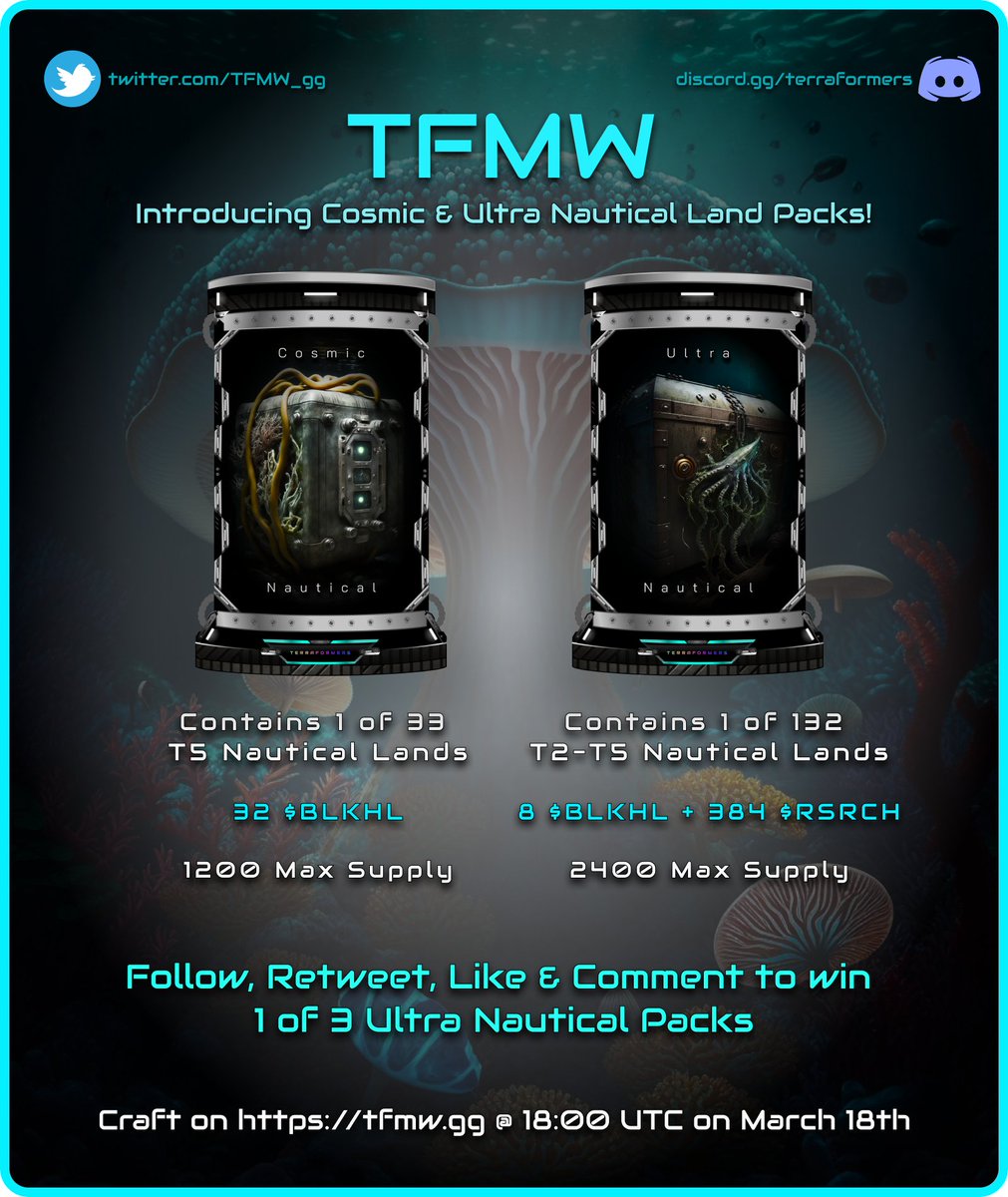TFMW_gg's tweet photo. Giving away 3 Ultra  Nautical Packs!

📜Requirements:

1️⃣ Follow @TFMW_gg
2️⃣ RT + ❤️
3️⃣ Tag 3 Friends
4⃣ Comment Wax Wallet

⏳72H⏳

🎉 Good Luck 🎉 

#NFT #Giveaway #GiveawayNFT #FreeDrops #WAXP  #P2E #WaxFam #WaxNFT #Play2Earn https://t.co/xwJg63wIJZ