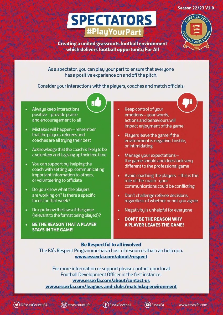 Watching and supporting from the sidelines is a staple in grassroots football, but remeber that it's important that everyone enjoys their experience. 

#PlayYourPart in ensuring the enviornment allows everyone to enjoy the game this weekend! 

🔗 bit.ly/3Uf3wq0