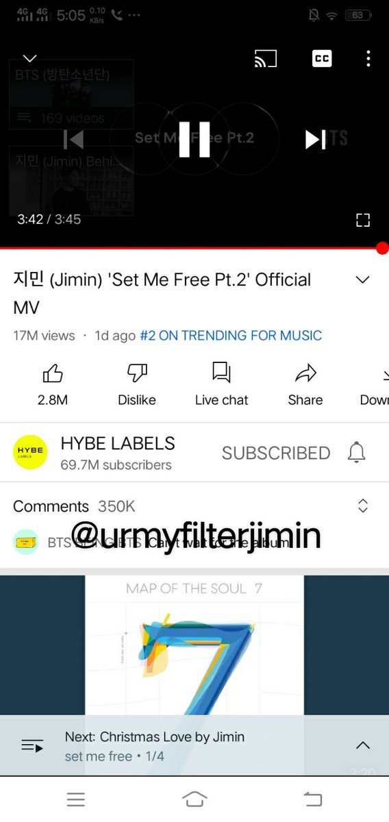urmyfilterjimin's tweet photo. @Eine1881 @BTS_twt Day 2 Stream 1 Youtube

#SetMeFreePt2IsComing 
#SetMeFree_Pt2_OutToday
#지미니가_퍼포로_뿌시러옴

I AM LISTENING TO #SetMeFree_Pt2 from the album #Jimin_FACE by #JIMIN of @BTS_twt https://t.co/iBIgMKM8ti