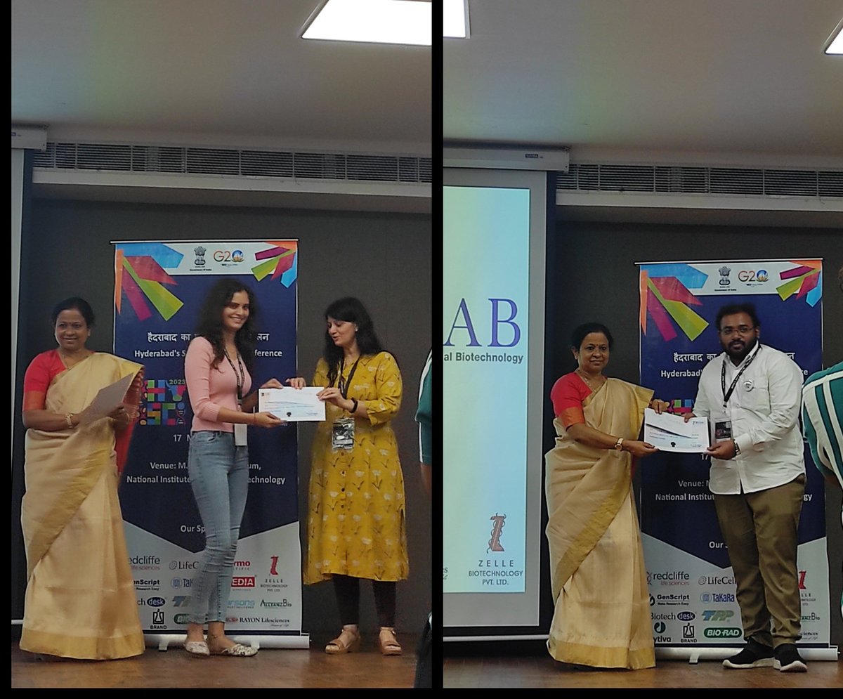 hippo_campy's tweet photo. Folks of @ccmb_csir were brilliant yesterday @HySciConference! 
@ppant95 &amp; @sheminMM bagged the 1st &amp; 2nd prizes for oral presentation. @SakshiShambhav1 &amp; @adroitshaik1 shared the third prize in poster. &amp; @HarshitWise got the best sci-fiction. 🥳 #hysci2023 (1/3) https://t.co/0oqLZZIraU