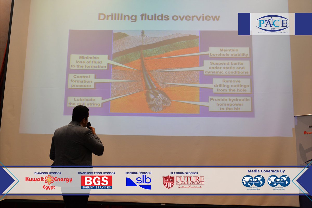 SPESUSC's tweet photo. You came looking for knowledge, and that's what we've achieved here✨.

Moments from the first session in the day about "Drilling Fluids Functions and Technologies By Eng.  Amr Elzieny. 

#PACE2023 https://t.co/sxCKlMajWu