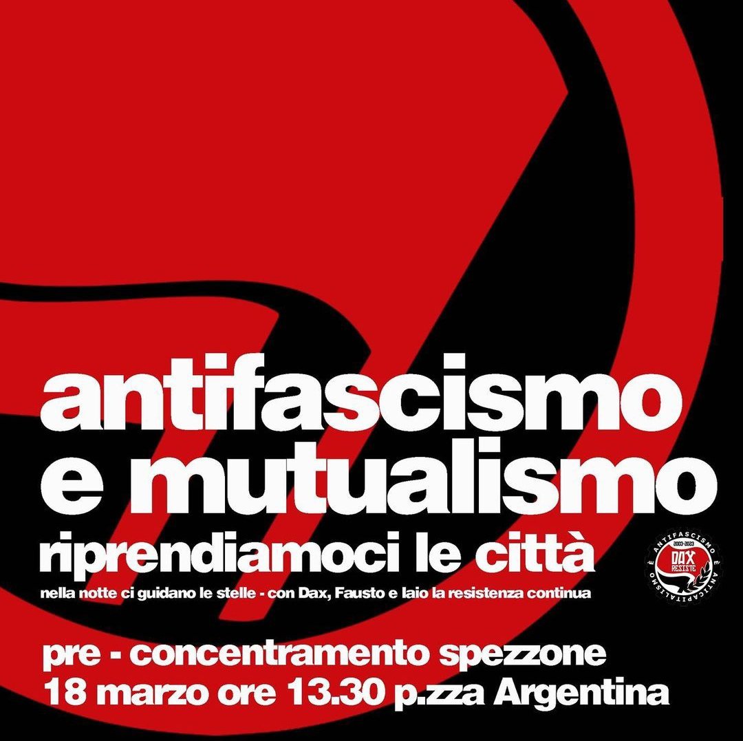 OffTopic_lab's tweet photo. 📢 18 marzo, h14.30 p.le Loreto #Milano: corteo nazionale antifascista e anticapitalista. Con #Dax, Fausto, Iaio, #Orso e tuttə lə cadutə delle vecchie e nuove resistenze. Noi saremo nello spezzone Antifascismo e Mutualismo.
🌹Viva Dax libero e ribelle https://t.co/eiMJexcaAi