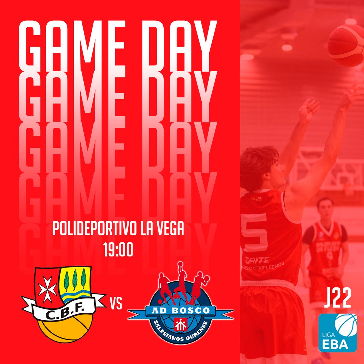 |GAME DAY|

¡¡POR SEGUNDA SEMANA CONSECUTIVA COLGAMOS EL CARTEL DE SOLD OUT!!😍

🏆 Liga EBA A-B J22
⚔️ <a href="/CanteraBosco/">A.D.Bosco Salesianos</a> 
📌 Polideportivo La Vega
⌚ 19:00
📺 youtube.com/live/OBc3DO6RJ…

#VamosComoFlechas