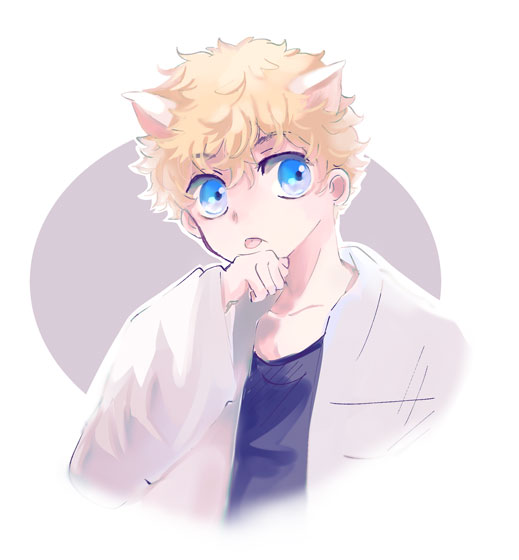 1boy male focus blue eyes animal ears solo blonde hair tongue  illustration images