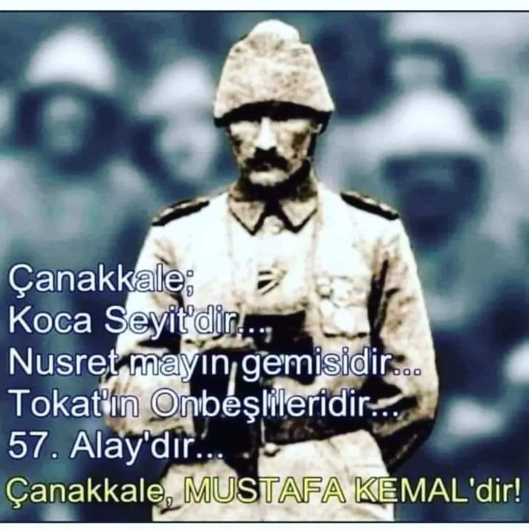 Çanakkale zaferi  
Güçlü bir inanış  ve Emperyalizme karşı kazanılan şahlanış destanının adıdır
Başta Büyük Önder Mustafa Kemal ATATÜRK olmak üzere tüm Şehitlerimizi Rahmet VE sonsuz  minnetle anıyorum...
#ÇanakkaleGeçilmez
#18martcanakkalezaferi
#gazimustafakemalatatürk